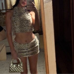 Leopard Fuzzy Skirt Set
